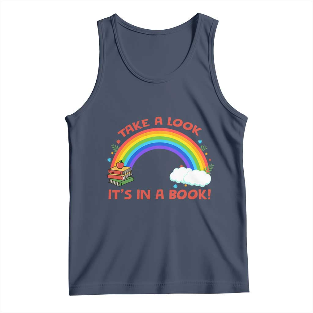 Take A Look It Is In A Book Tank Top Cute Rainbow Book Educational Quote TS12 Navy Print Your Wear