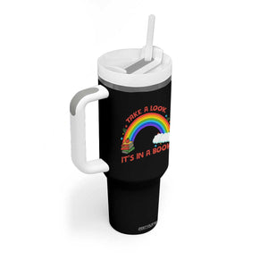 Take A Look It Is In A Book Tumbler With Handle Cute Rainbow Book Educational Quote TS12 Print Your Wear