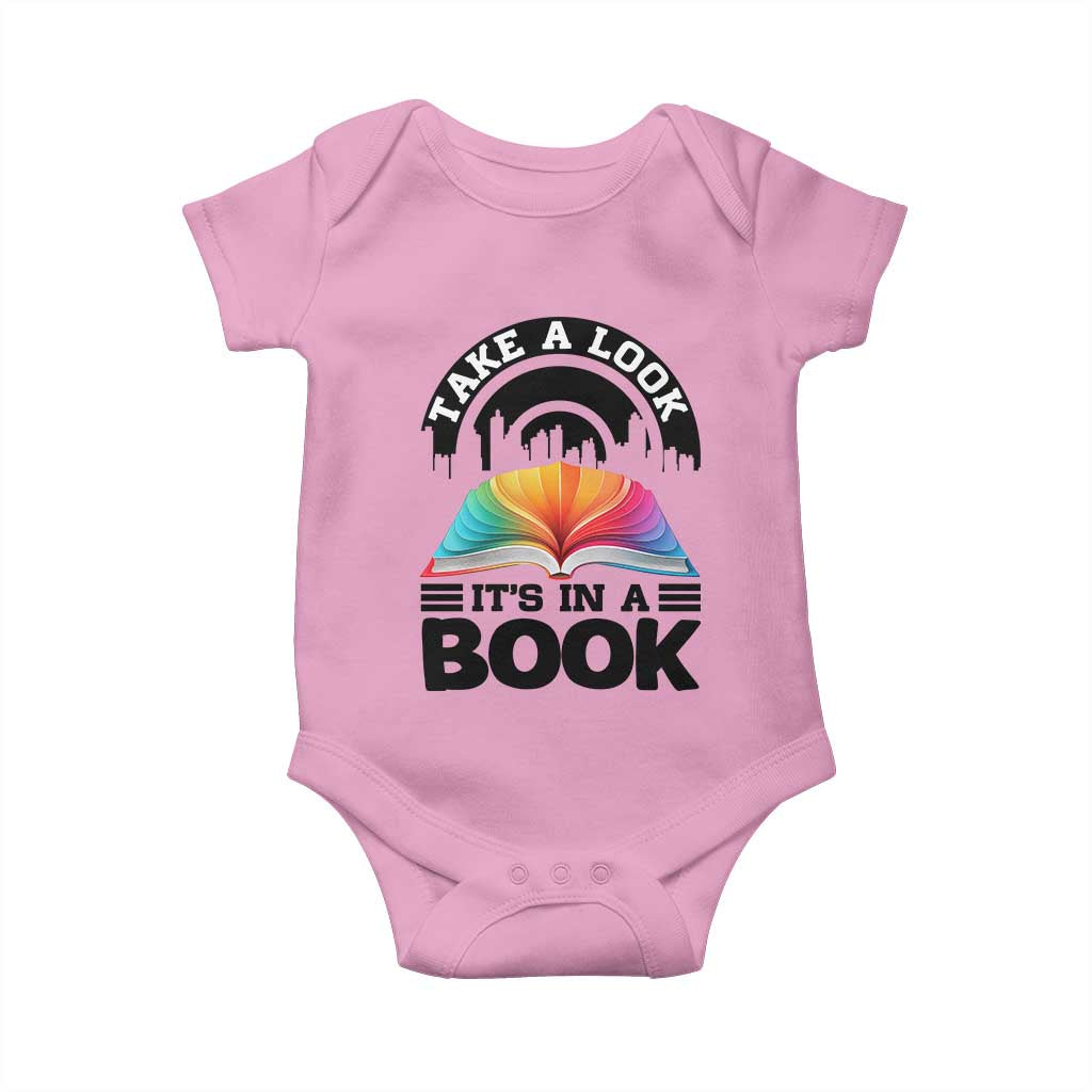 Take A Look It Is In A Book Baby Onesie Reading Retro Rainbow Vintage TS12 Light Pink Print Your Wear