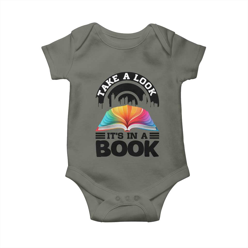 Take A Look It Is In A Book Baby Onesie Reading Retro Rainbow Vintage TS12 Military Green Print Your Wear