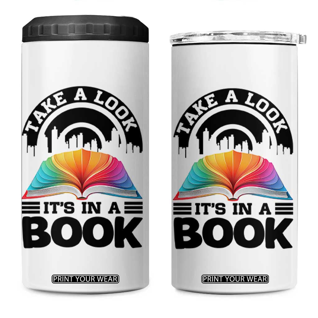 Take A Look It Is In A Book 4 in 1 Can Cooler Tumbler Reading Retro Rainbow Vintage TS12 One Size: 16 oz White Print Your Wear