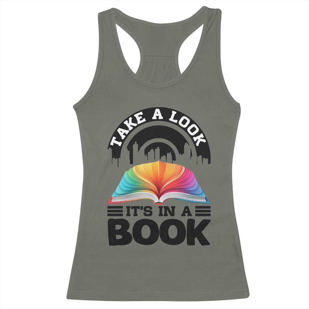 Take A Look It Is In A Book Racerback Tank Top Reading Retro Rainbow Vintage TS12 Military Green Print Your Wear