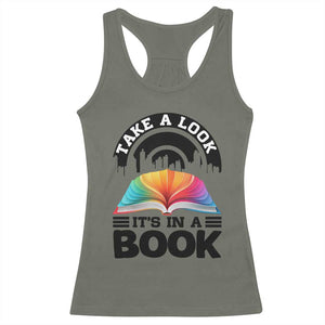 Take A Look It Is In A Book Racerback Tank Top Reading Retro Rainbow Vintage TS12 Military Green Print Your Wear