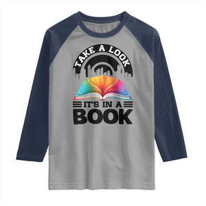 Take A Look It Is In A Book Raglan Shirt Reading Retro Rainbow Vintage TS12 Sport Gray Navy Print Your Wear