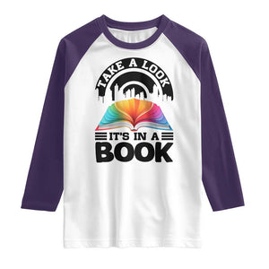 Take A Look It Is In A Book Raglan Shirt Reading Retro Rainbow Vintage TS12 White Purple Print Your Wear