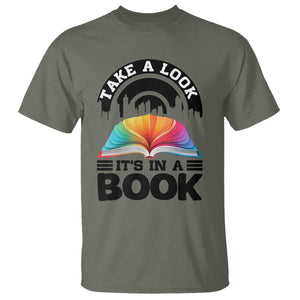 Take A Look It Is In A Book T Shirt Reading Retro Rainbow Vintage TS12 Military Green Print Your Wear