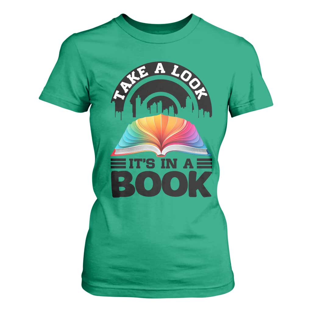 Take A Look It Is In A Book T Shirt For Women Reading Retro Rainbow Vintage TS12 Irish Green Print Your Wear