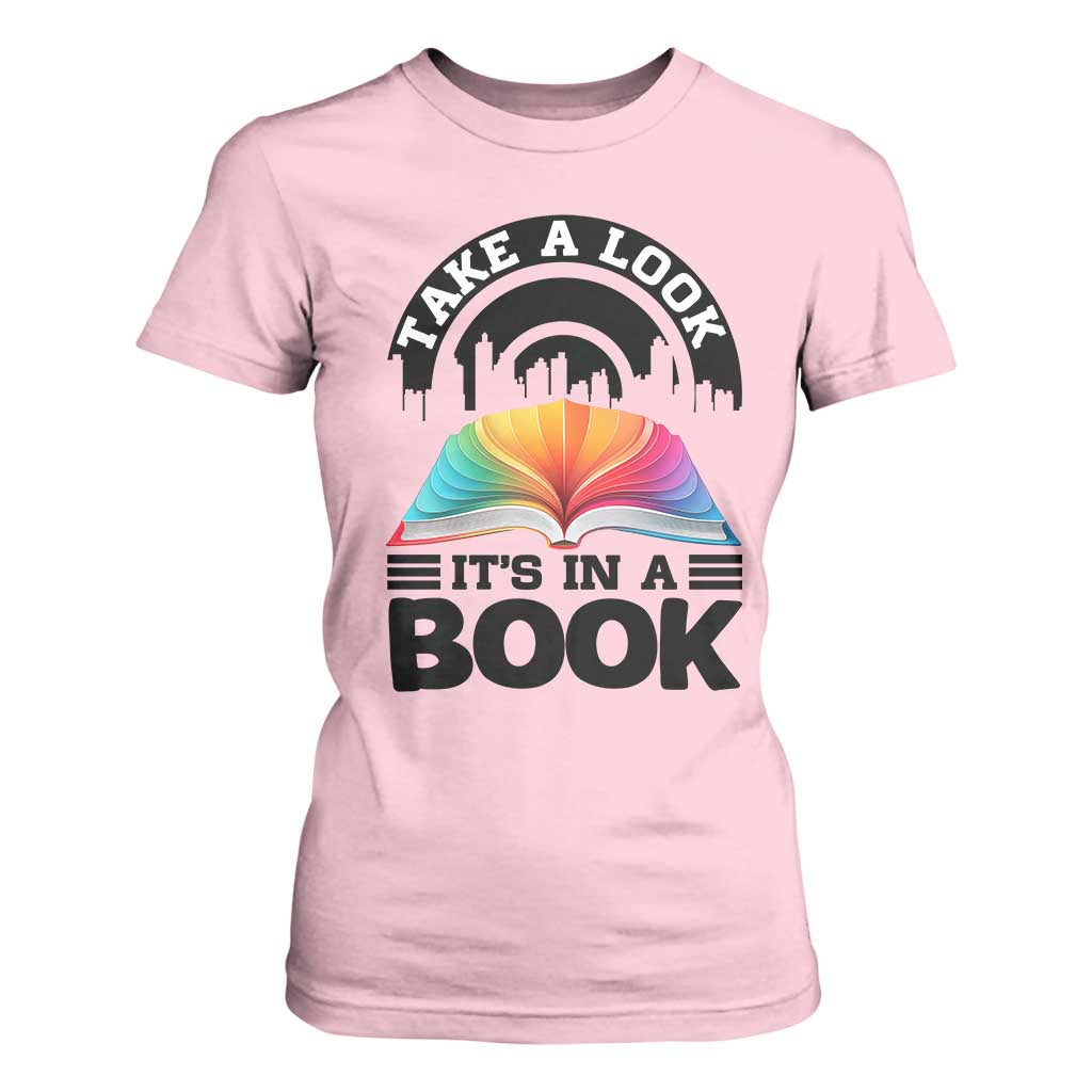 Take A Look It Is In A Book T Shirt For Women Reading Retro Rainbow Vintage TS12 Light Pink Print Your Wear