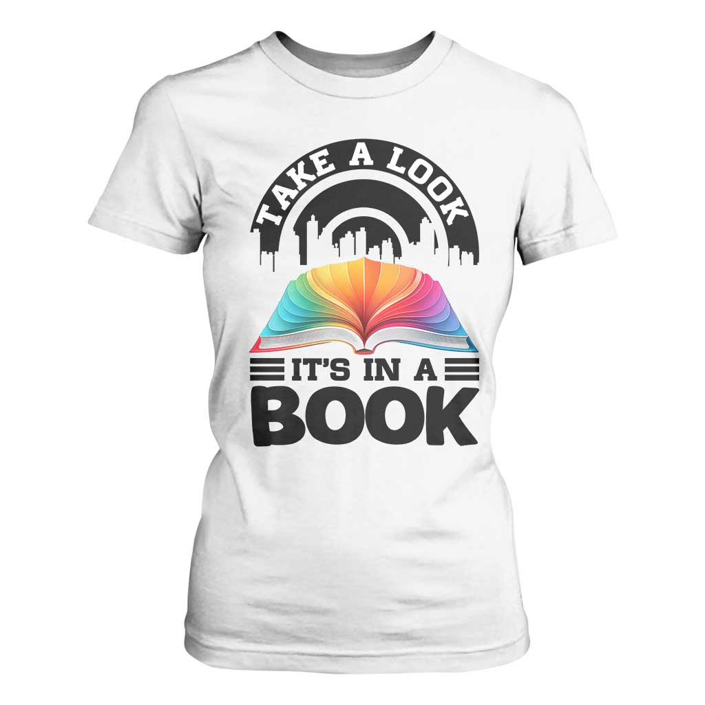 Take A Look It Is In A Book T Shirt For Women Reading Retro Rainbow Vintage TS12 White Print Your Wear