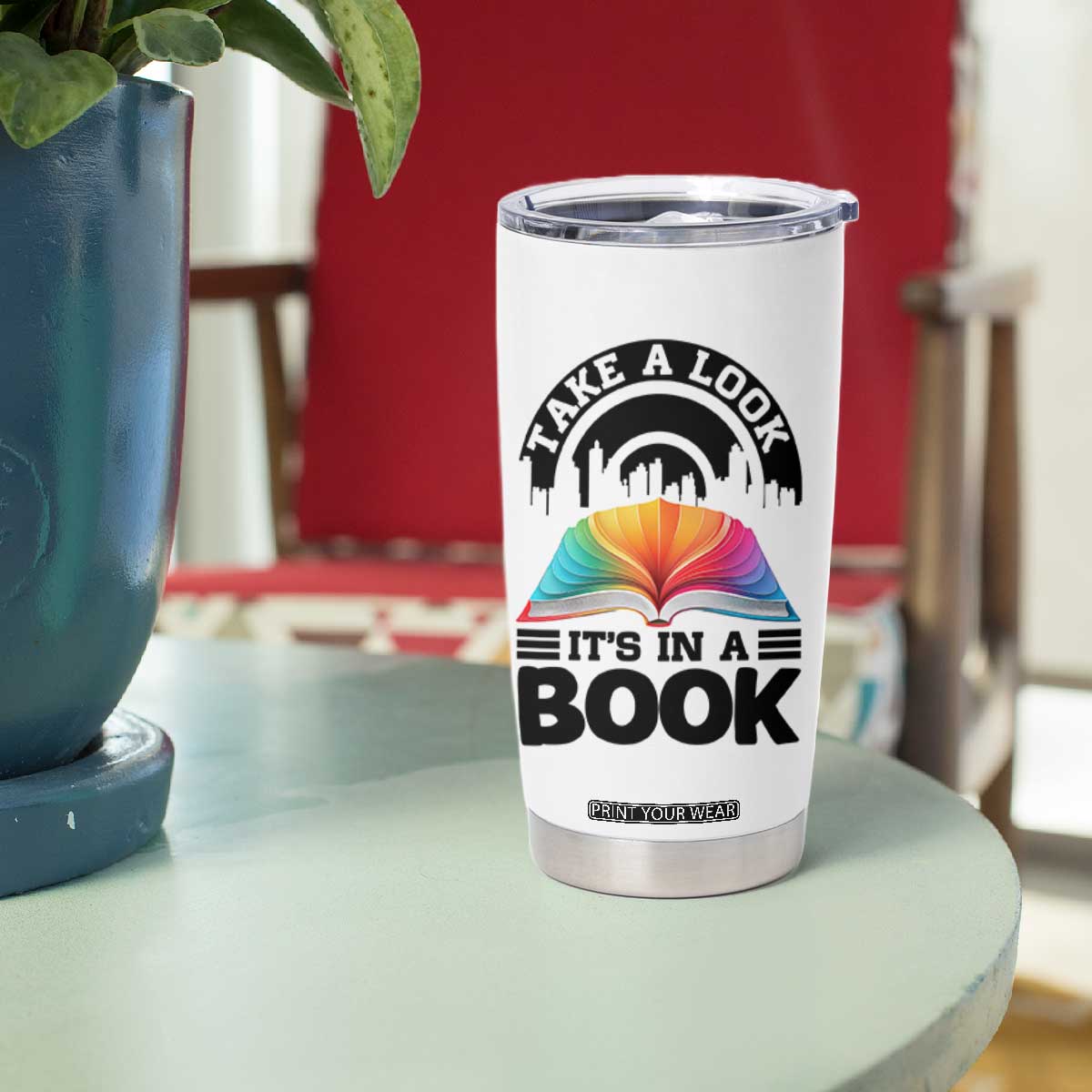Take A Look It Is In A Book Tumbler Cup Reading Retro Rainbow Vintage TS12 Print Your Wear