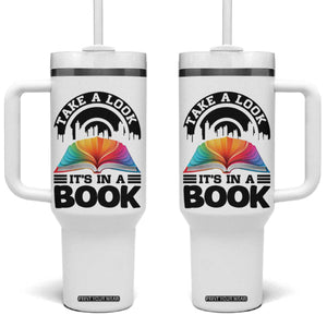 Take A Look It Is In A Book Tumbler With Handle Reading Retro Rainbow Vintage TS12 One Size: 40 oz White Print Your Wear