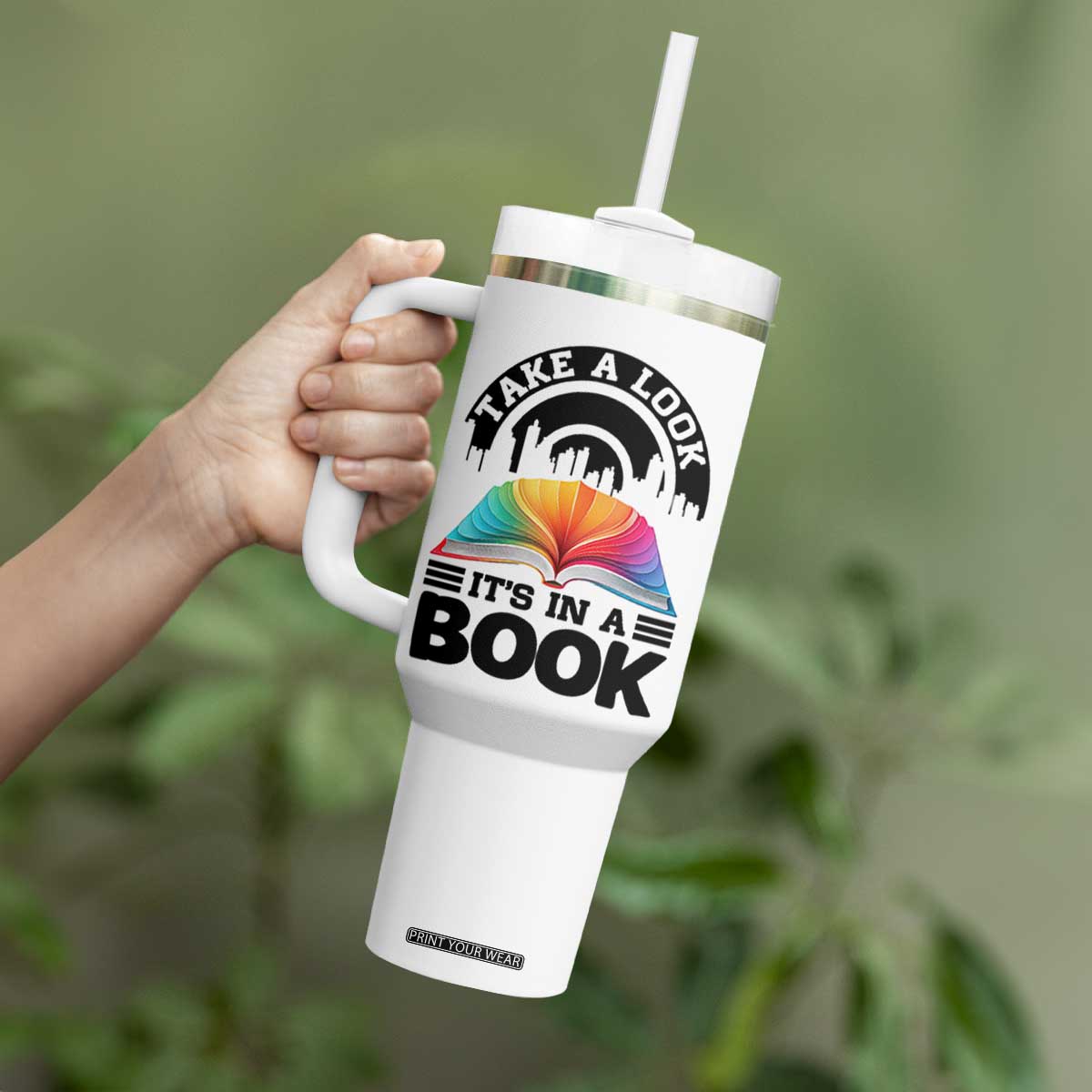 Take A Look It Is In A Book Tumbler With Handle Reading Retro Rainbow Vintage TS12 Print Your Wear