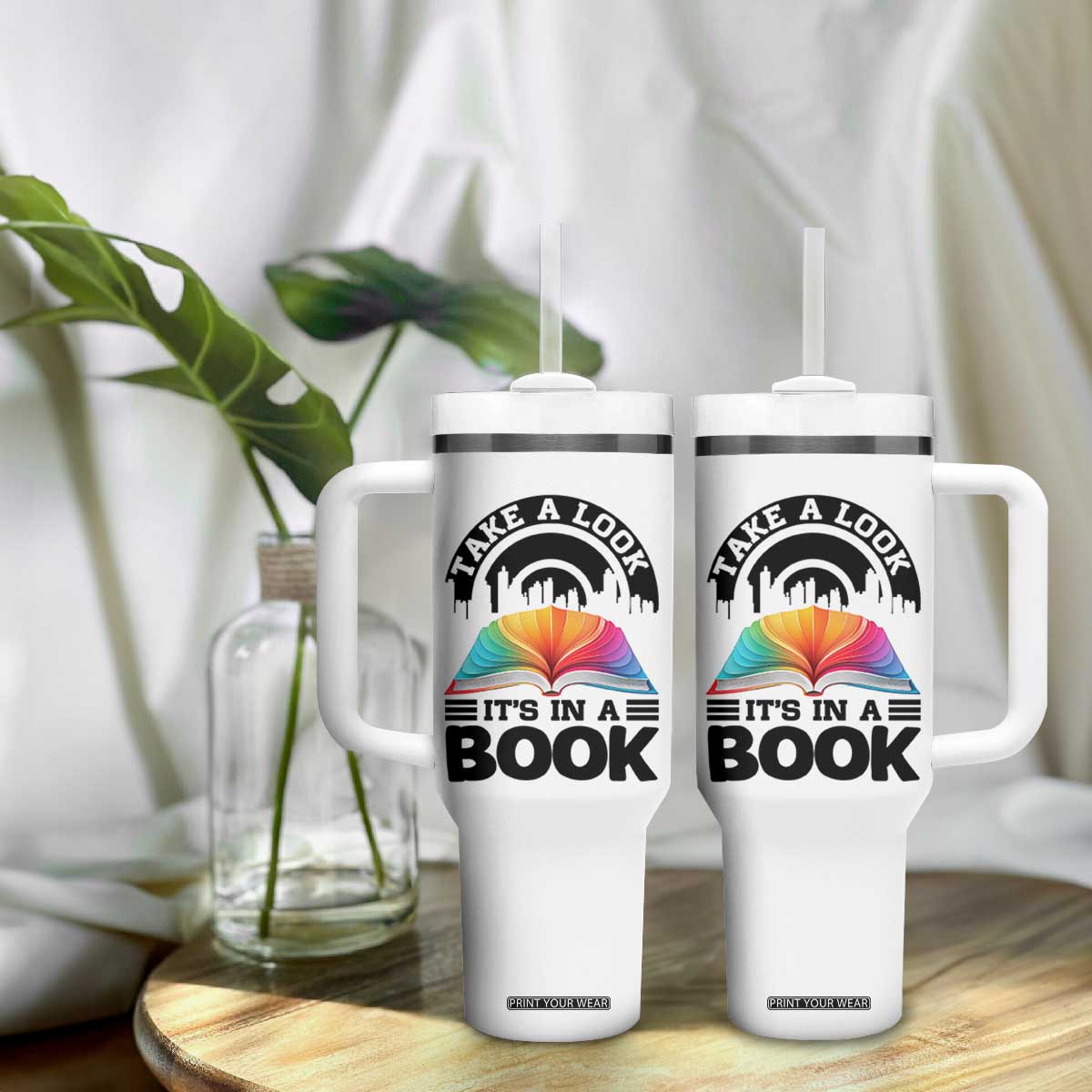 Take A Look It Is In A Book Tumbler With Handle Reading Retro Rainbow Vintage TS12 Print Your Wear