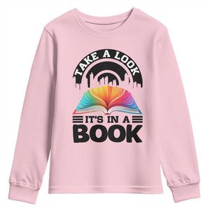 Take A Look It Is In A Book Youth Sweatshirt Reading Retro Rainbow Vintage TS12 Light Pink Print Your Wear