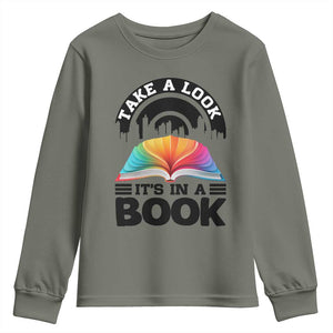 Take A Look It Is In A Book Youth Sweatshirt Reading Retro Rainbow Vintage TS12 Military Green Print Your Wear