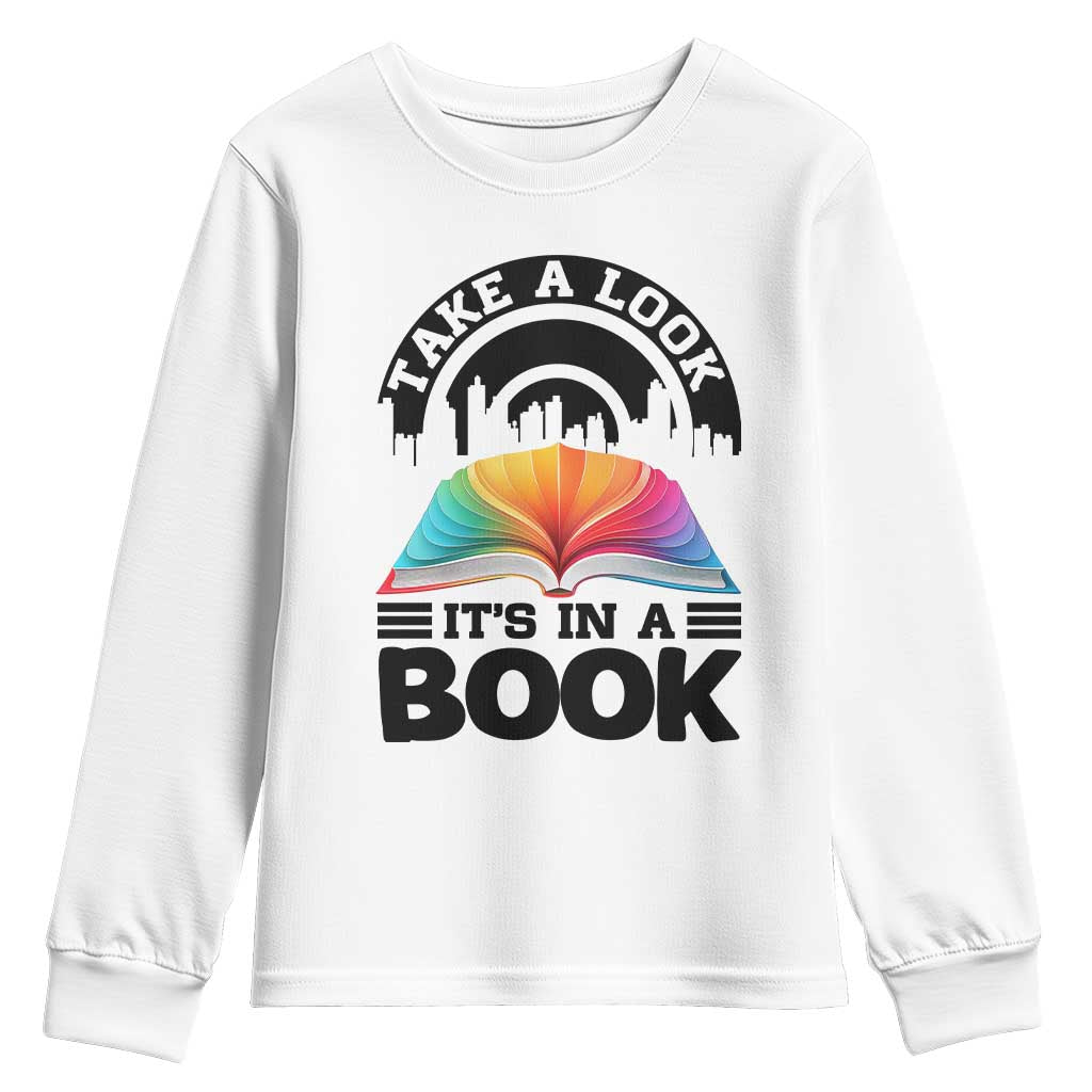 Take A Look It Is In A Book Youth Sweatshirt Reading Retro Rainbow Vintage TS12 White Print Your Wear