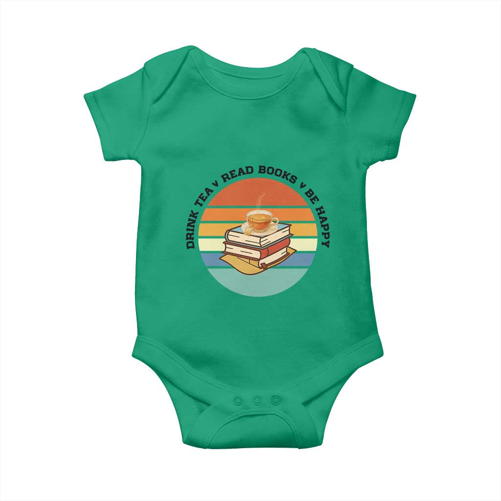 Drink Tea Read Books Be Happy Baby Onesie Book Worm Tea Cup TS12 Irish Green Print Your Wear