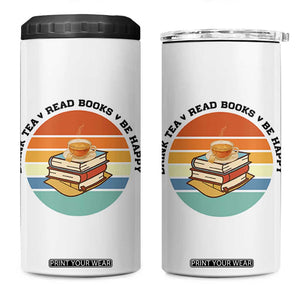 Drink Tea Read Books Be Happy 4 in 1 Can Cooler Tumbler Book Worm Tea Cup TS12 One Size: 16 oz White Print Your Wear