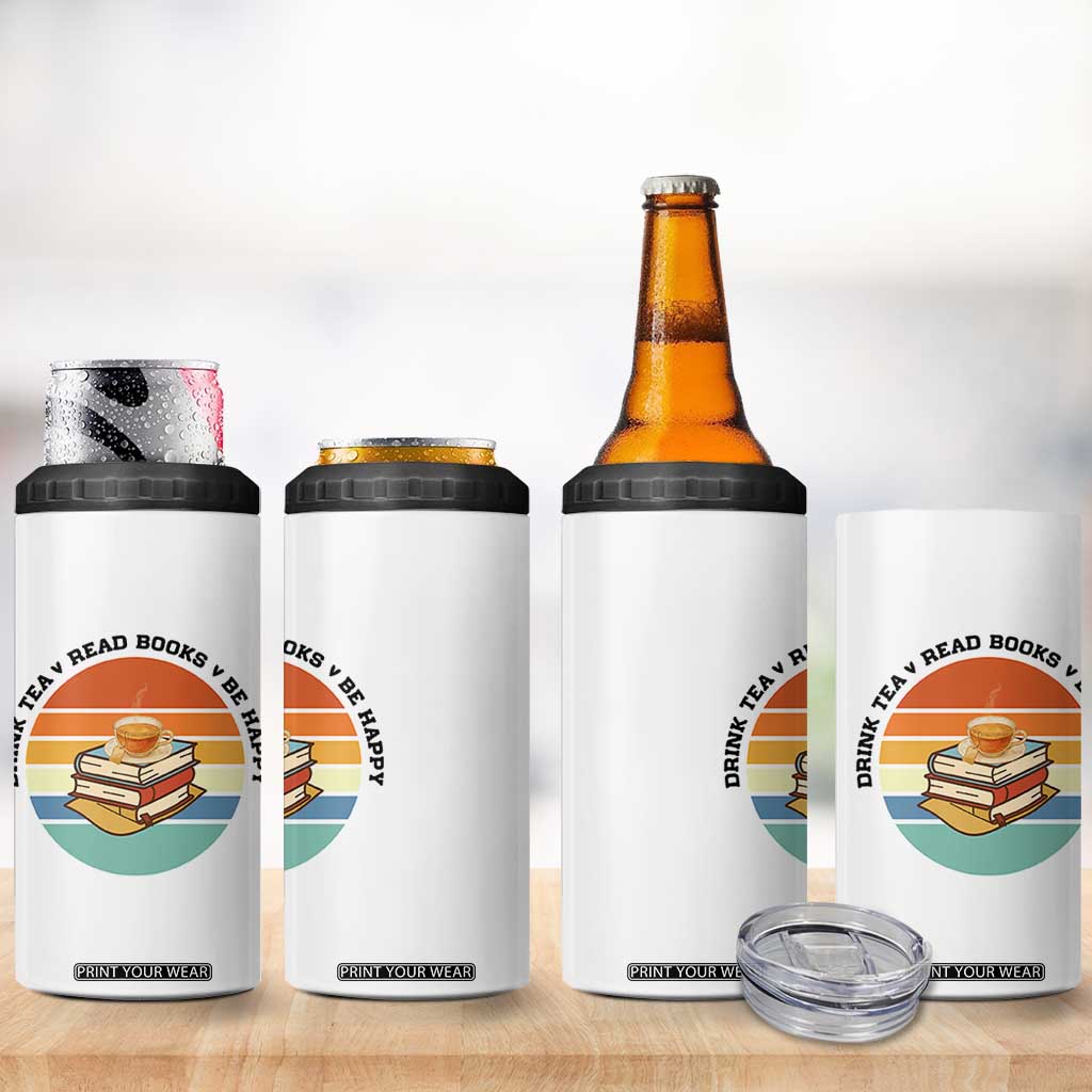 Drink Tea Read Books Be Happy 4 in 1 Can Cooler Tumbler Book Worm Tea Cup TS12 Print Your Wear