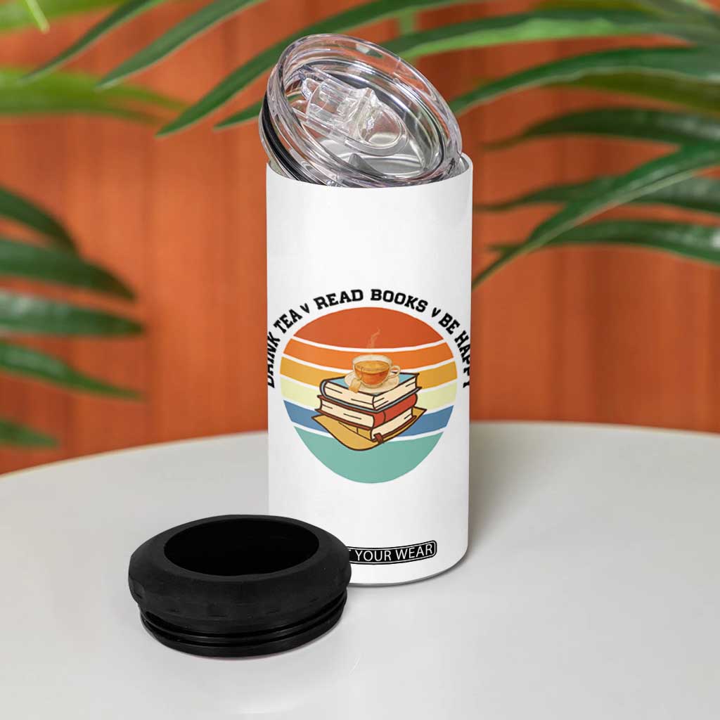 Drink Tea Read Books Be Happy 4 in 1 Can Cooler Tumbler Book Worm Tea Cup TS12 Print Your Wear