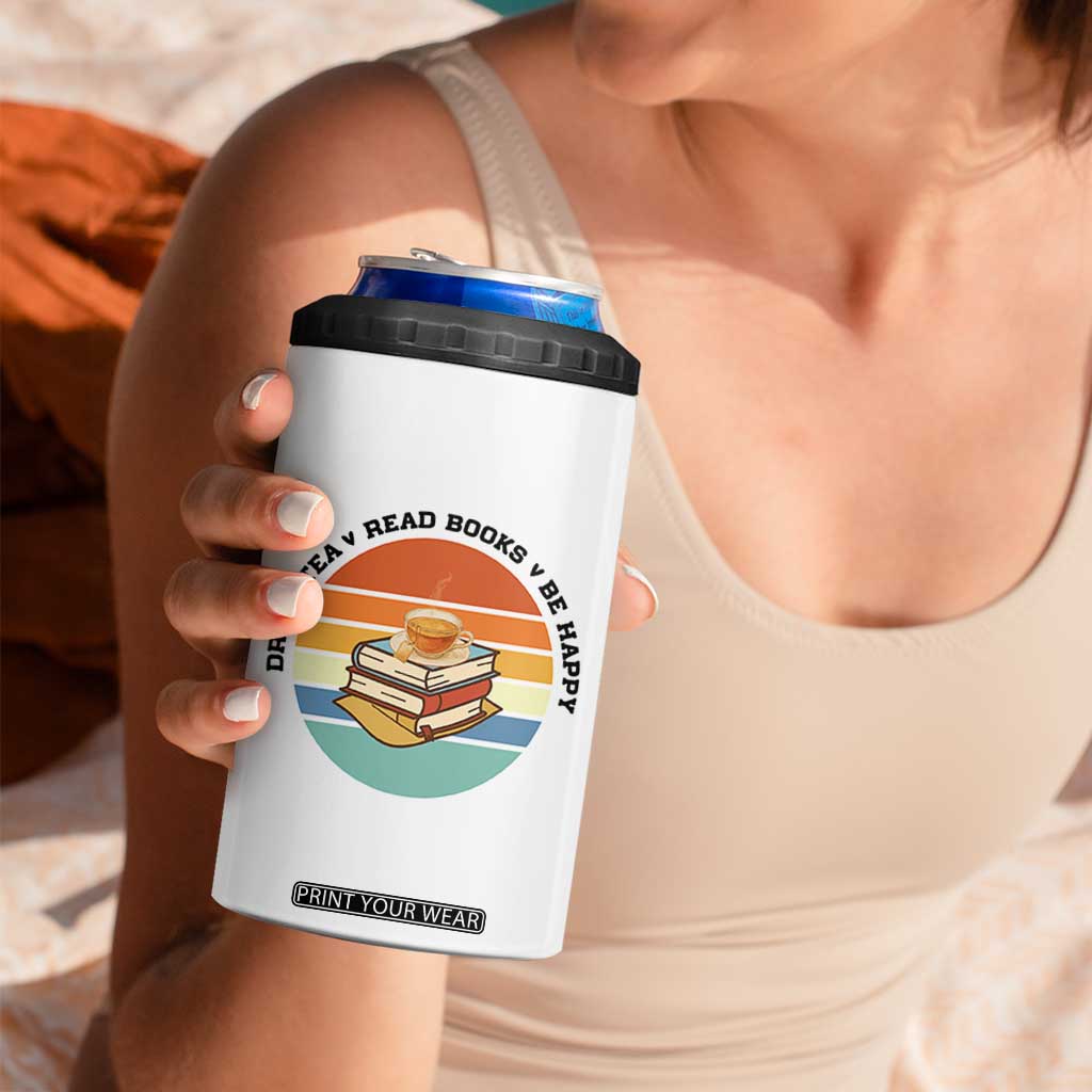 Drink Tea Read Books Be Happy 4 in 1 Can Cooler Tumbler Book Worm Tea Cup TS12 Print Your Wear