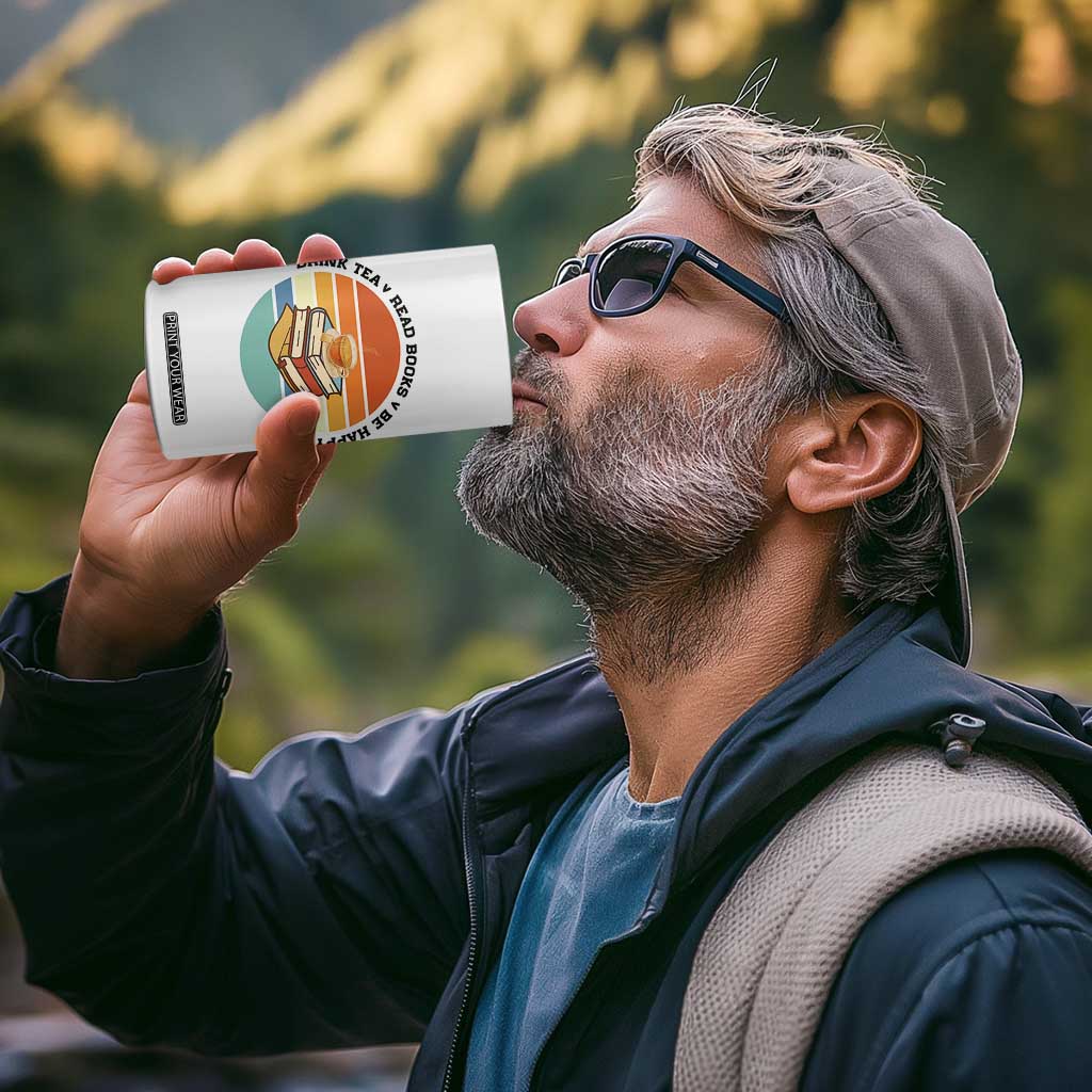 Drink Tea Read Books Be Happy 4 in 1 Can Cooler Tumbler Book Worm Tea Cup TS12 Print Your Wear