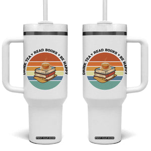 Drink Tea Read Books Be Happy Tumbler With Handle Book Worm Tea Cup TS12 One Size: 40 oz White Print Your Wear