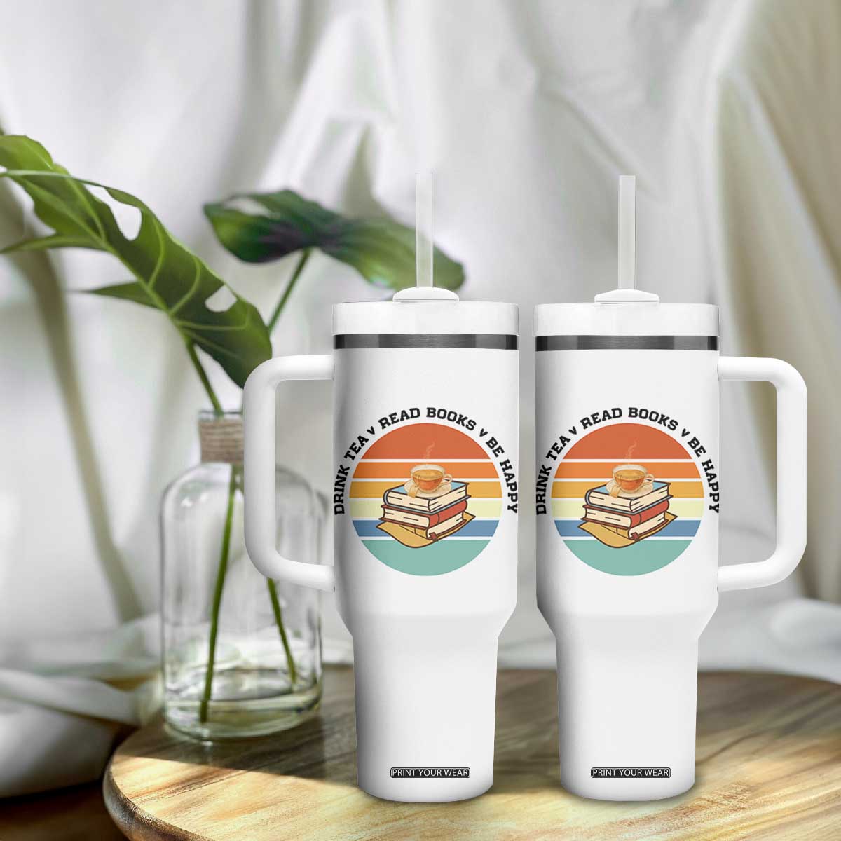 Drink Tea Read Books Be Happy Tumbler With Handle Book Worm Tea Cup TS12 Print Your Wear