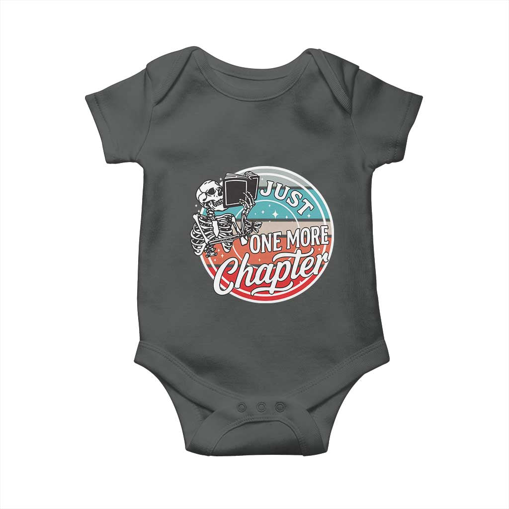 Just One More Chapter Baby Onesie Funny Skeleton Reading Book TS12 Dark Heather Print Your Wear