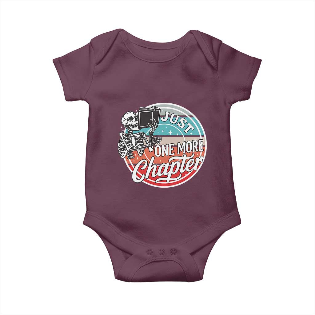 Just One More Chapter Baby Onesie Funny Skeleton Reading Book TS12 Maroon Print Your Wear