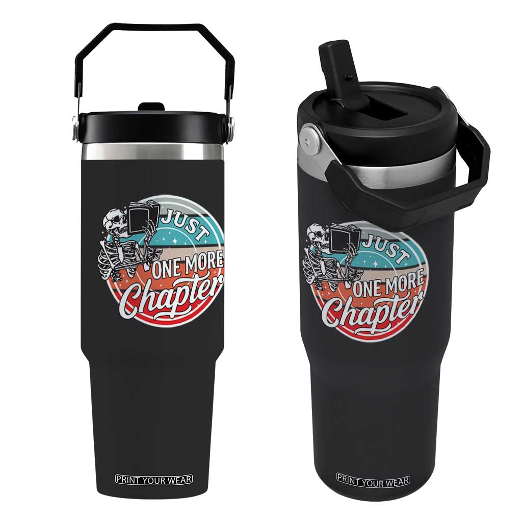 Just One More Chapter Flip Straw Tumbler Funny Skeleton Reading Book TS12 One Size: 30 oz Black Print Your Wear