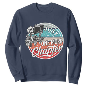Just One More Chapter Sweatshirt Funny Skeleton Reading Book TS12 Navy Print Your Wear