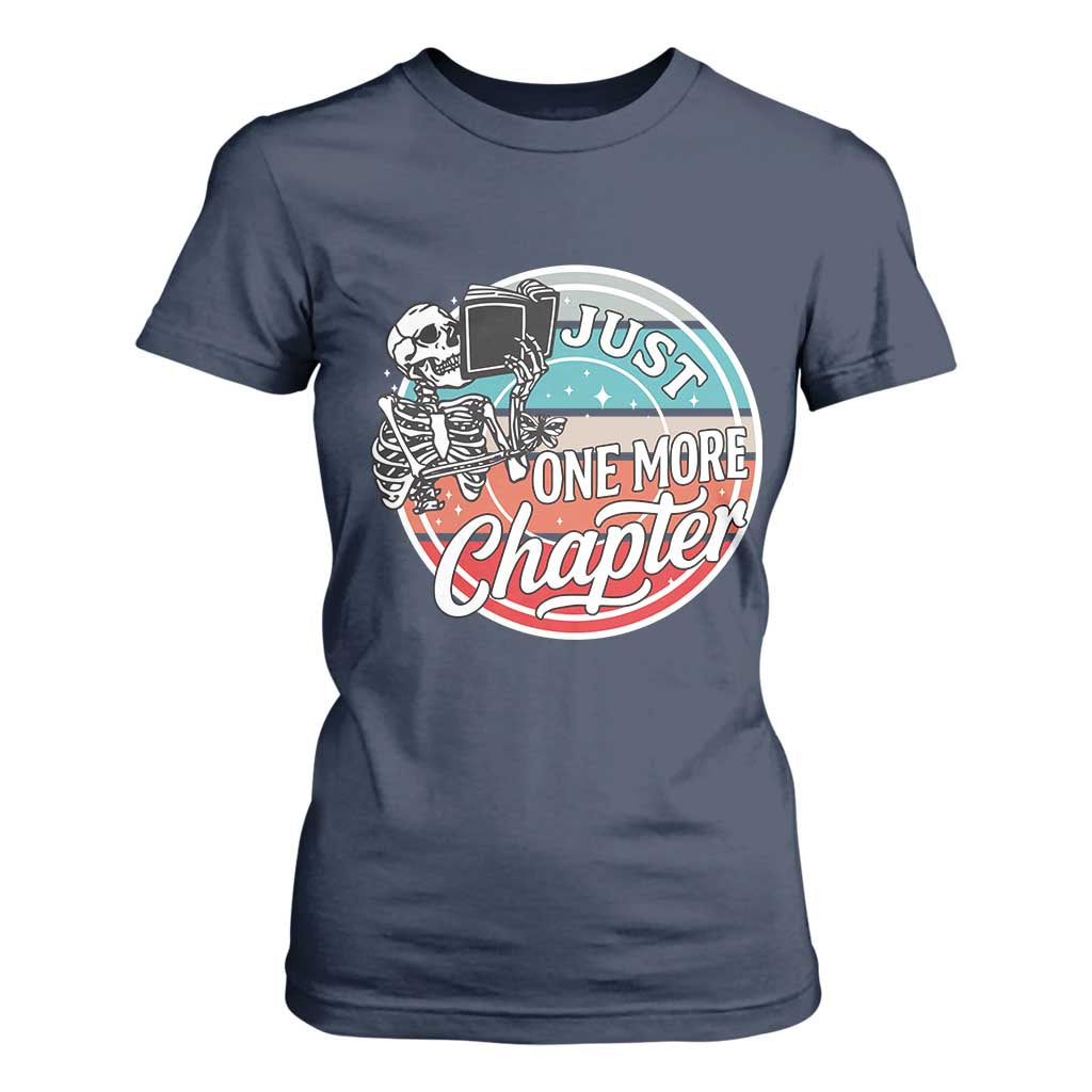 Just One More Chapter T Shirt For Women Funny Skeleton Reading Book TS12 Navy Print Your Wear
