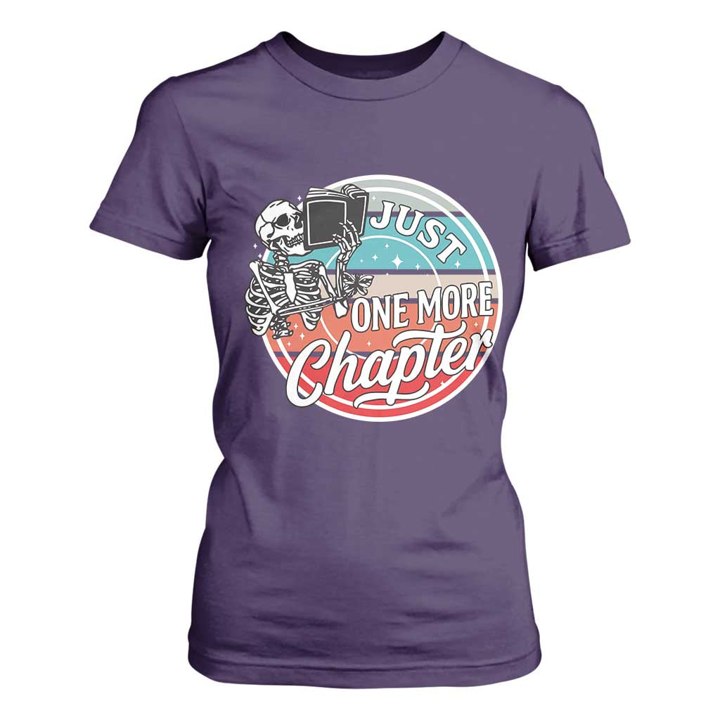 Just One More Chapter T Shirt For Women Funny Skeleton Reading Book TS12 Purple Print Your Wear