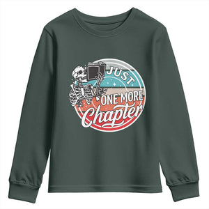 Just One More Chapter Youth Sweatshirt Funny Skeleton Reading Book TS12 Dark Forest Green Print Your Wear
