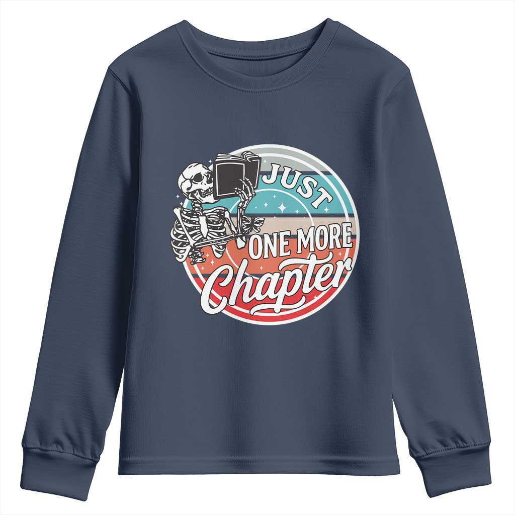 Just One More Chapter Youth Sweatshirt Funny Skeleton Reading Book TS12 Navy Print Your Wear