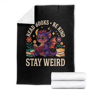 Dragon Read Book Throw Blanket Funny Read Books Be Kind Stay Weird TS12 Black Print Your Wear