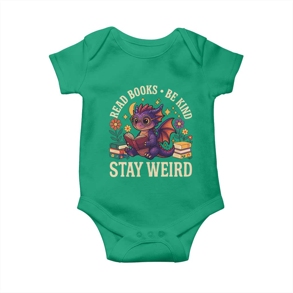 Dragon Read Book Baby Onesie Funny Read Books Be Kind Stay Weird TS12 Irish Green Print Your Wear