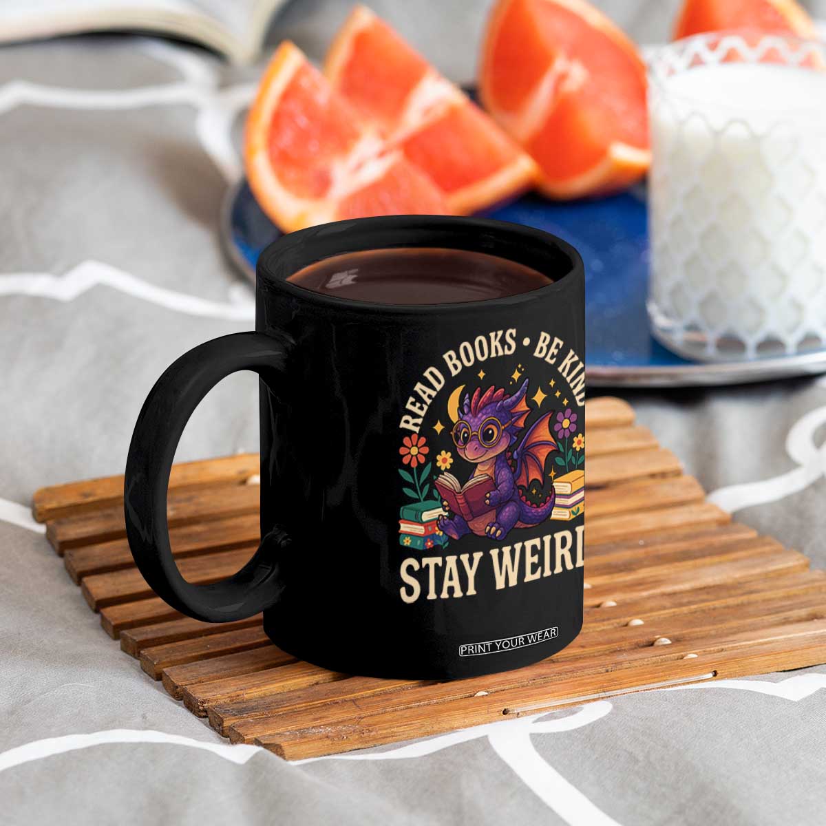 Dragon Read Book Coffee Mug Funny Read Books Be Kind Stay Weird TS12 Print Your Wear