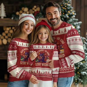 Dragon Read Book Ugly Christmas Sweater Funny Read Books Be Kind Stay Weird TS12 Red Beige Print Your Wear