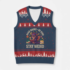 Dragon Read Book V-Neck Knit Sweater Vest Funny Read Books Be Kind Stay Weird TS12 Navy Red Print Your Wear