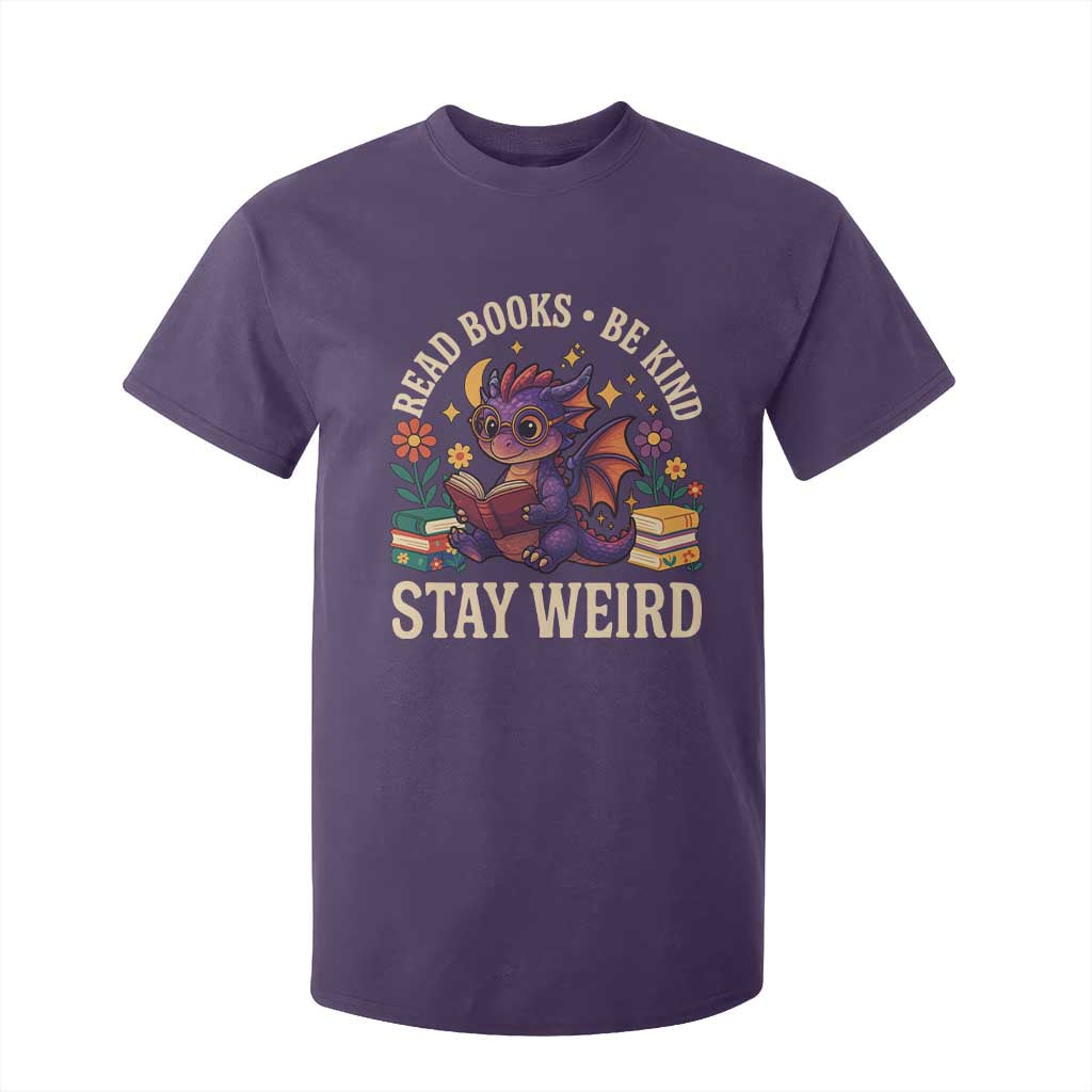 Dragon Read Book T Shirt For Kid Funny Read Books Be Kind Stay Weird TS12 Purple Print Your Wear
