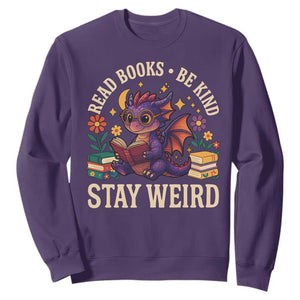 Dragon Read Book Sweatshirt Funny Read Books Be Kind Stay Weird TS12 Purple Print Your Wear