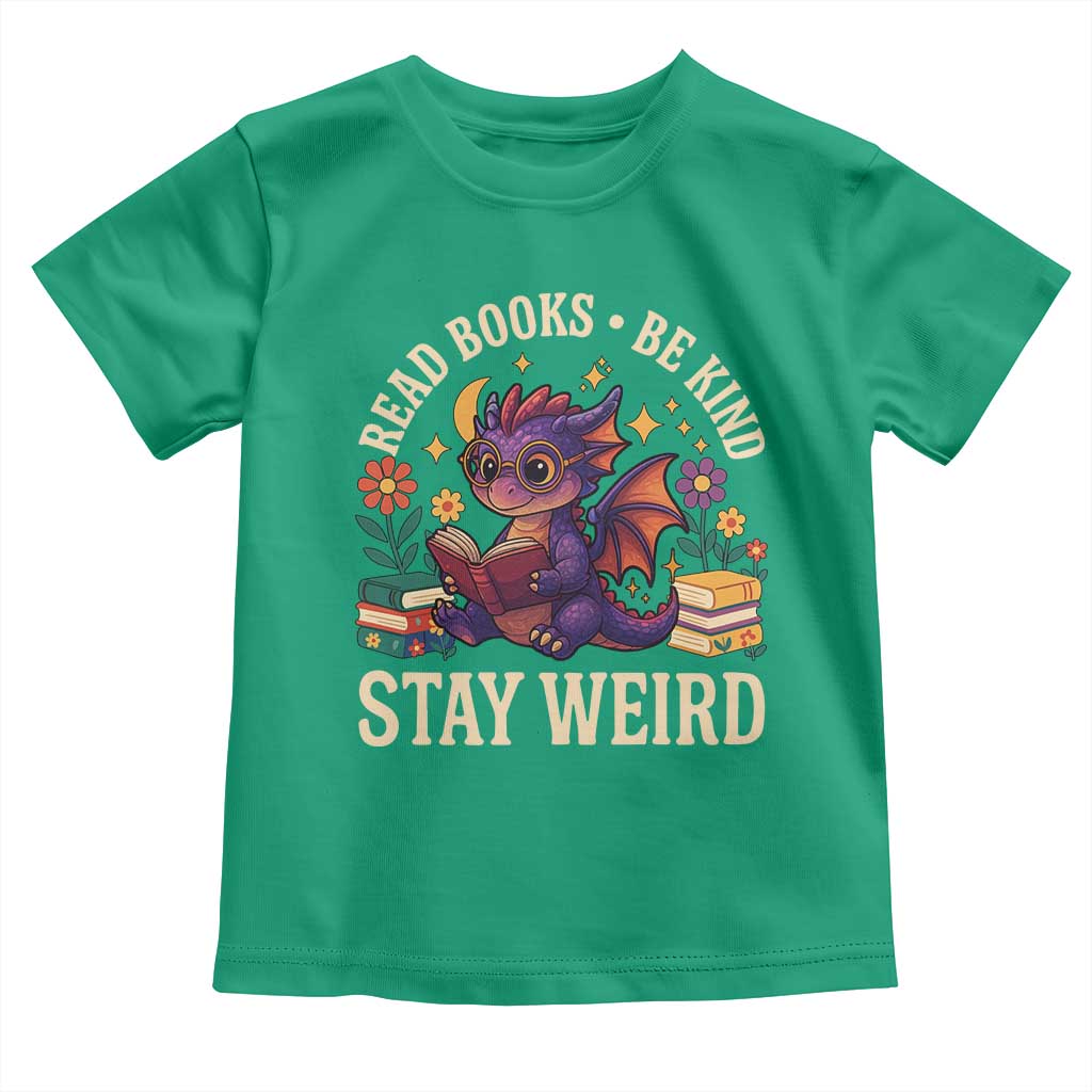 Dragon Read Book Toddler T Shirt Funny Read Books Be Kind Stay Weird TS12 Irish Green Print Your Wear
