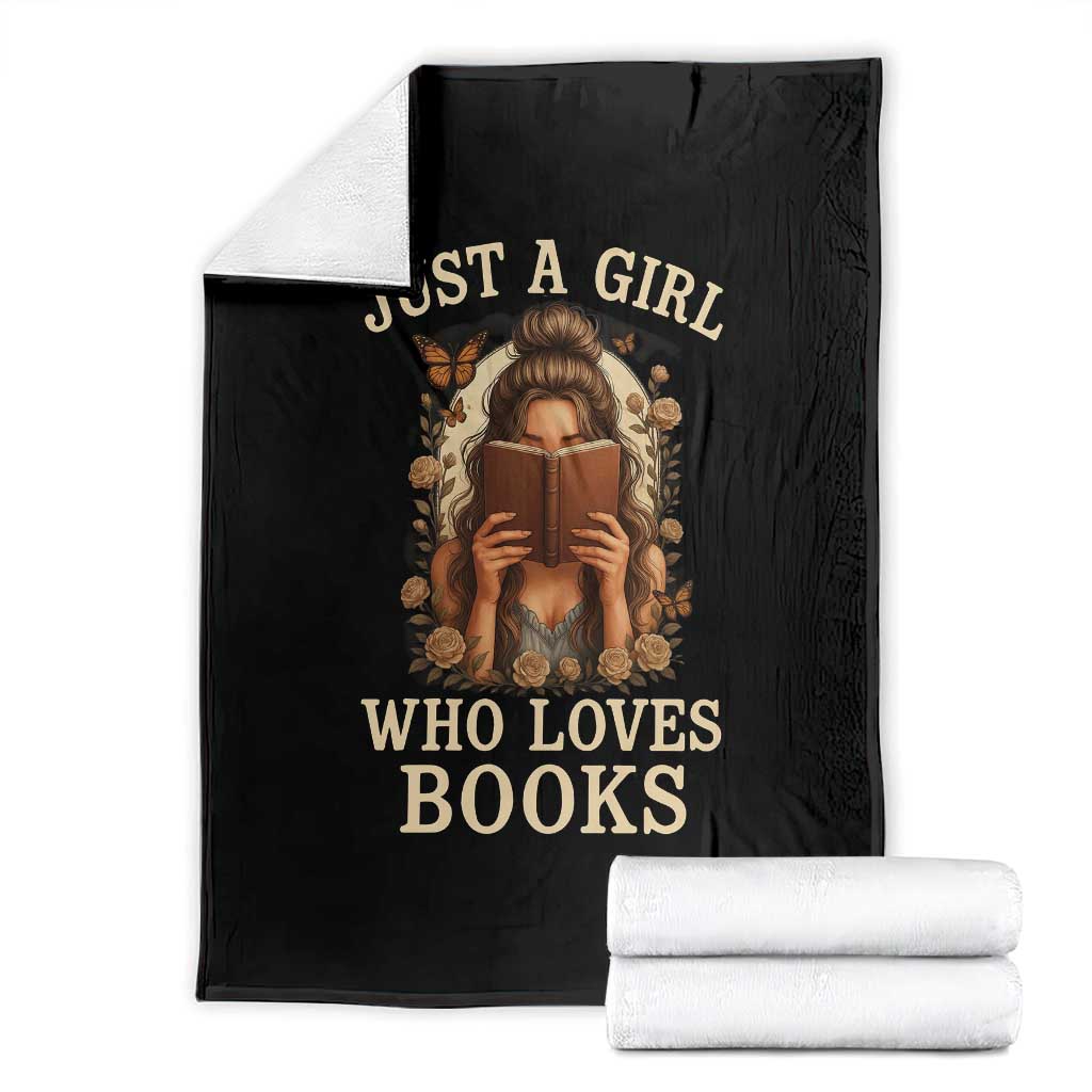 Just A Girl Who Loves Books Throw Blanket Funny Bookworm Quote TS12 Black Print Your Wear