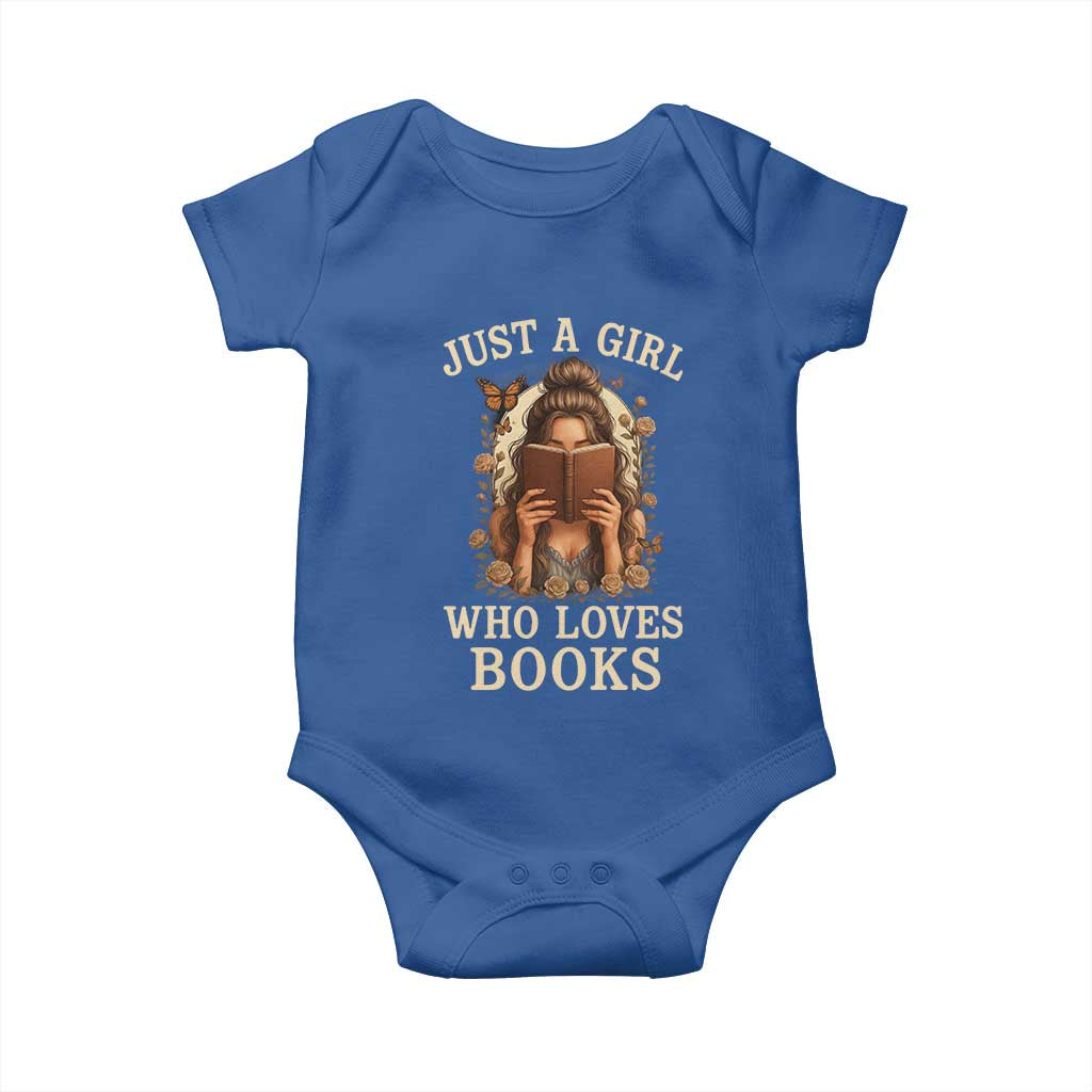 Just A Girl Who Loves Books Baby Onesie Funny Bookworm Quote TS12 Royal Blue Print Your Wear