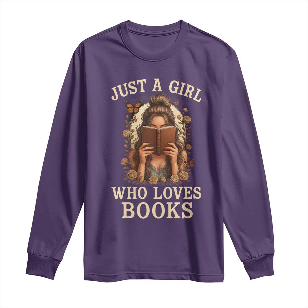 Just A Girl Who Loves Books Long Sleeve Shirt Funny Bookworm Quote TS12 Purple Print Your Wear