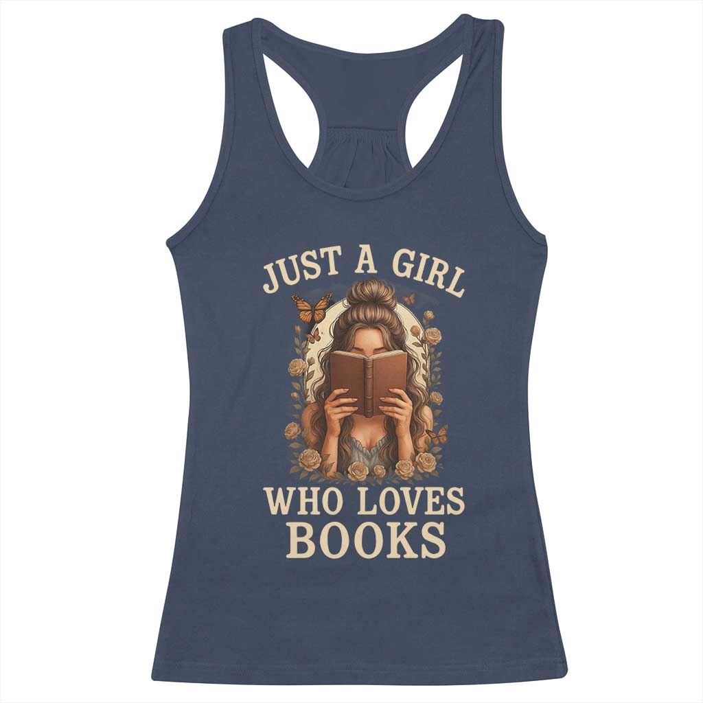 Just A Girl Who Loves Books Racerback Tank Top Funny Bookworm Quote TS12 Navy Print Your Wear