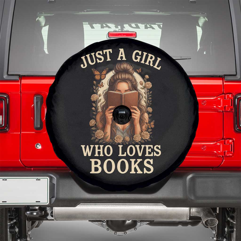 Just A Girl Who Loves Books Spare Tire Cover Funny Bookworm Quote TS12 Black Print Your Wear