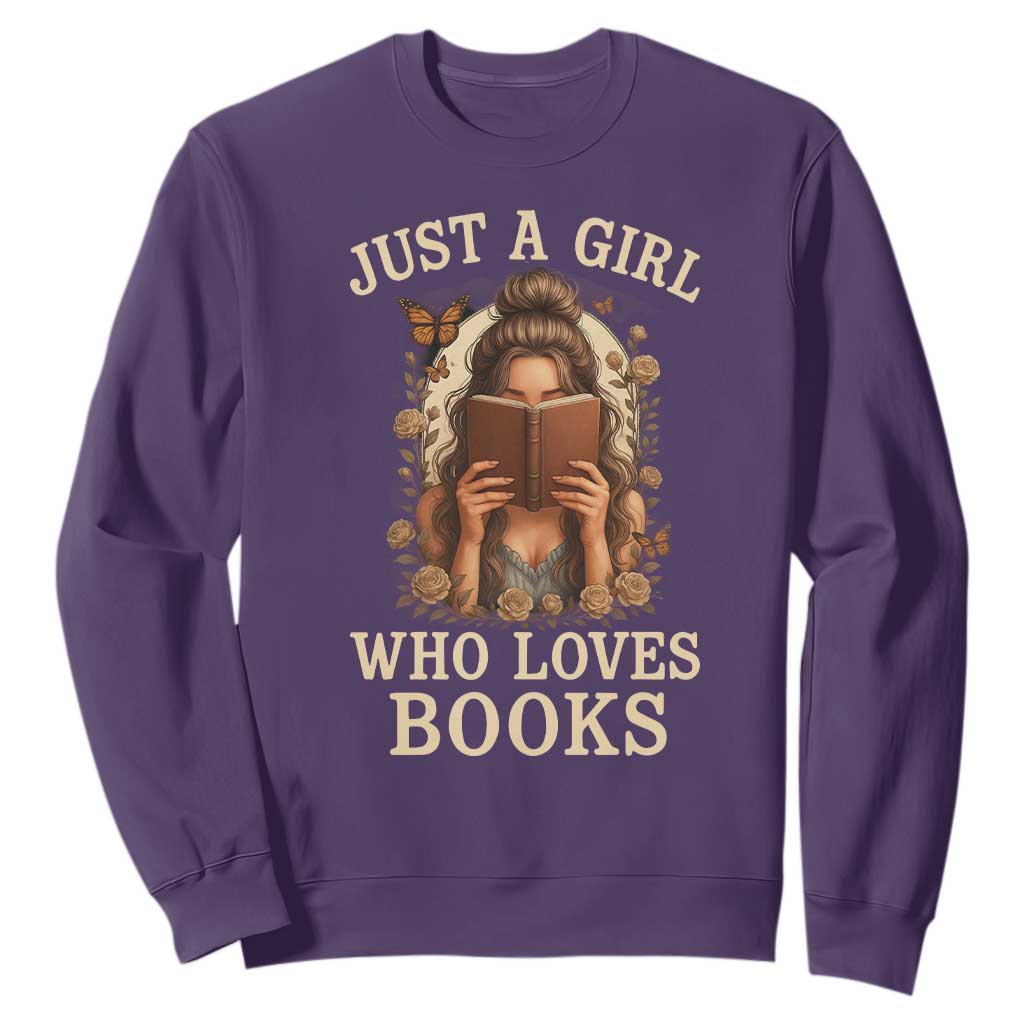 Just A Girl Who Loves Books Sweatshirt Funny Bookworm Quote TS12 Purple Print Your Wear